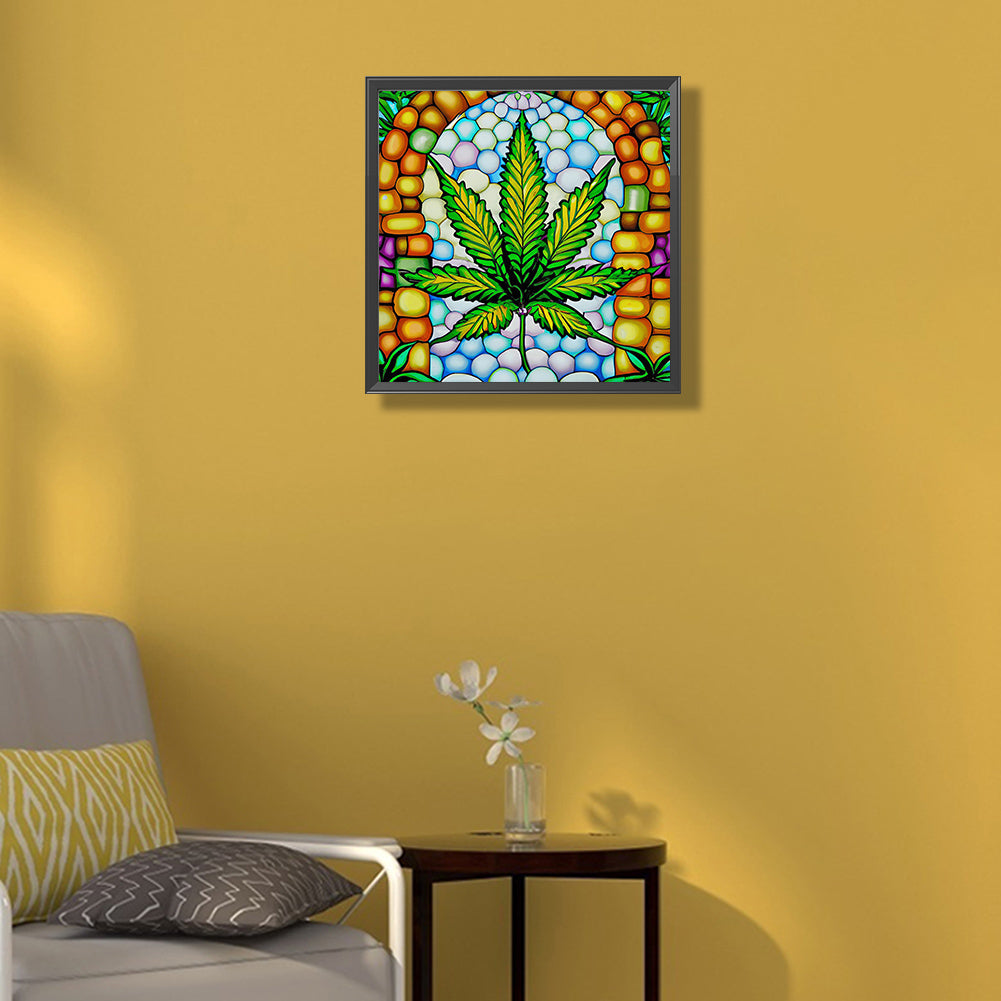 Stained Glass Art Marijuana - Full Round Drill Diamond Painting 40*40CM