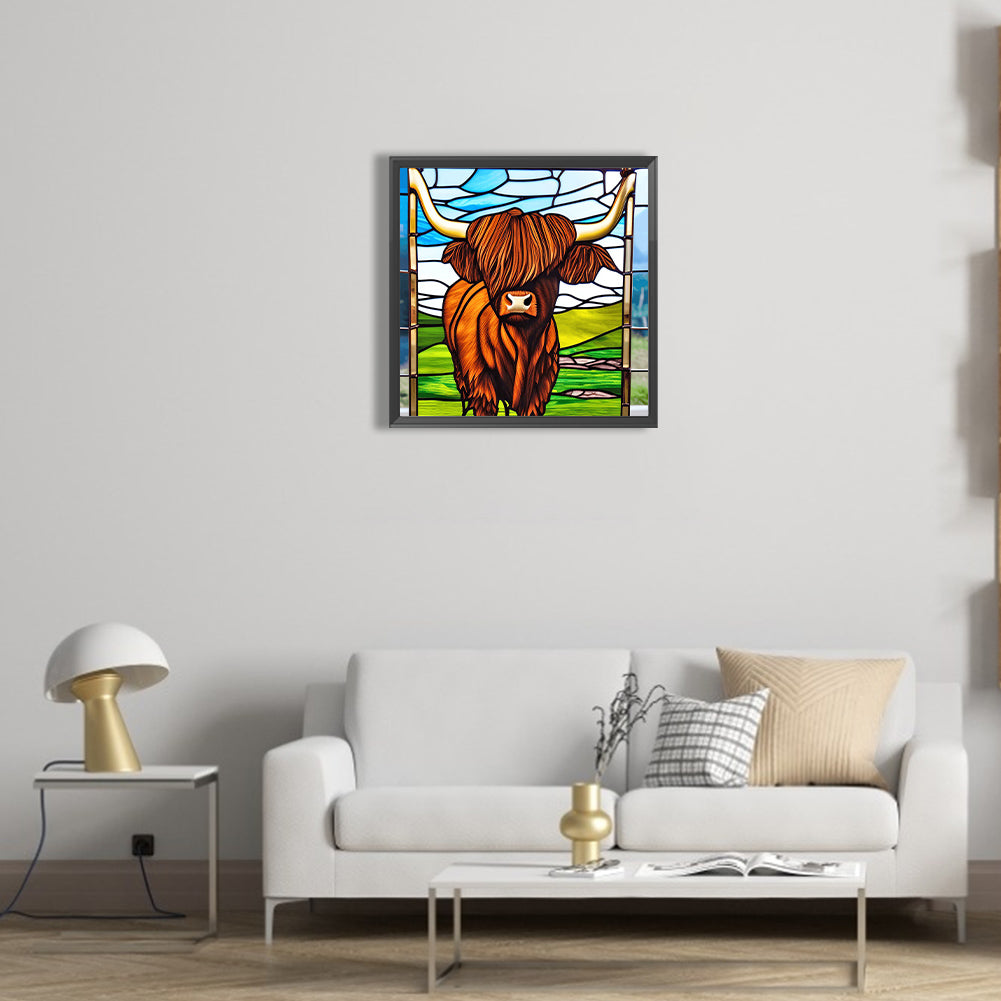 Stained Glass Art Highland Cows - Full Round Drill Diamond Painting 40*40CM