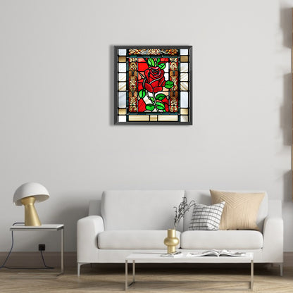 Stained Glass Art Red Rose - Full Round Drill Diamond Painting 40*40CM
