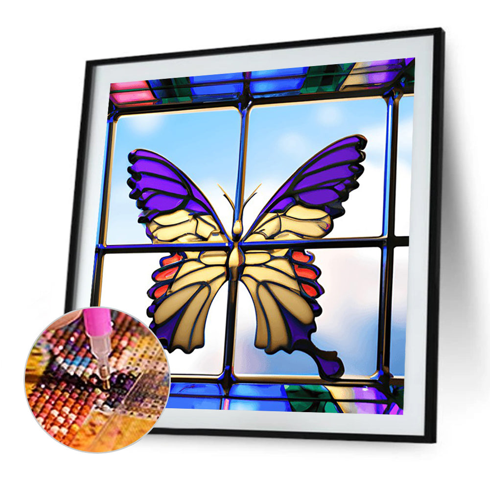 Stained Glass Art Butterfly - Full Round Drill Diamond Painting 40*40CM