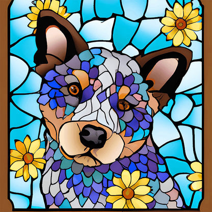 Stained Glass Art Blue High Heeled Dog - Full Round Drill Diamond Painting 40*40CM
