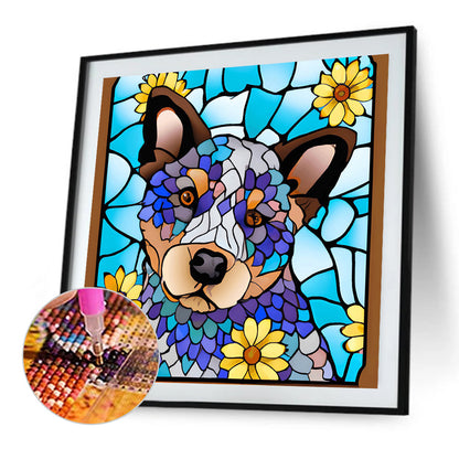 Stained Glass Art Blue High Heeled Dog - Full Round Drill Diamond Painting 40*40CM
