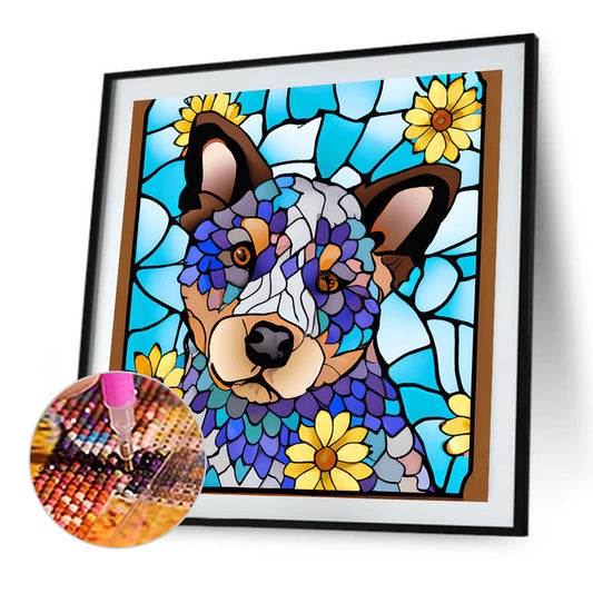 Stained Glass Art Blue High Heeled Dog - Full Round Drill Diamond Painting 40*40CM
