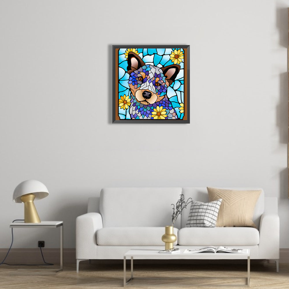 Stained Glass Art Blue High Heeled Dog - Full Round Drill Diamond Painting 40*40CM