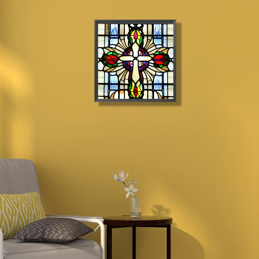 Stained Glass Art Cross - Full Round Drill Diamond Painting 40*40CM