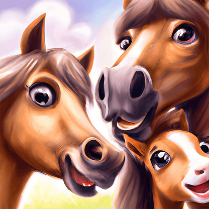 Pony Family - Full Round Drill Diamond Painting 40*40CM