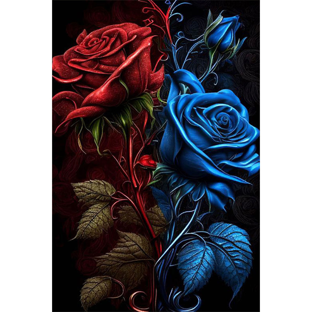 Red And Blue Roses - Full Round Drill Diamond Painting 40*60CM