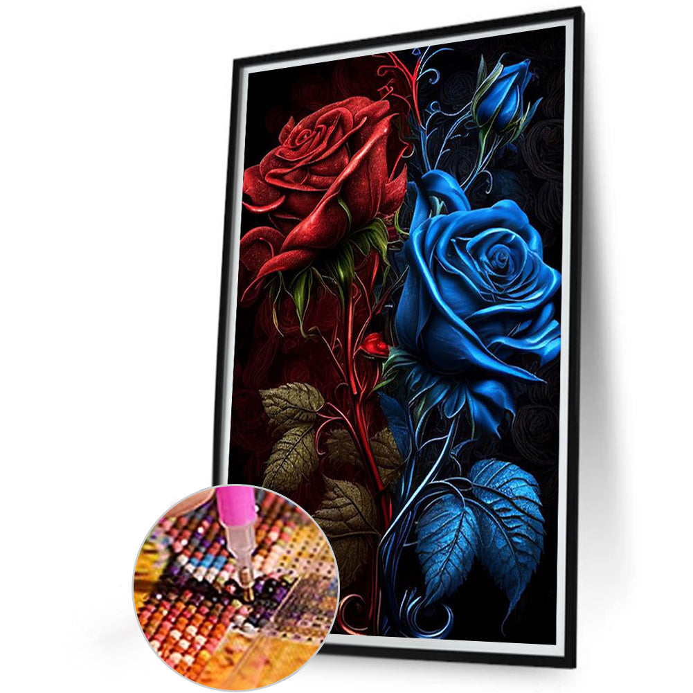 Red And Blue Roses - Full Round Drill Diamond Painting 40*60CM