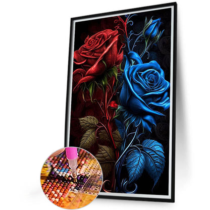 Red And Blue Roses - Full Round Drill Diamond Painting 40*60CM