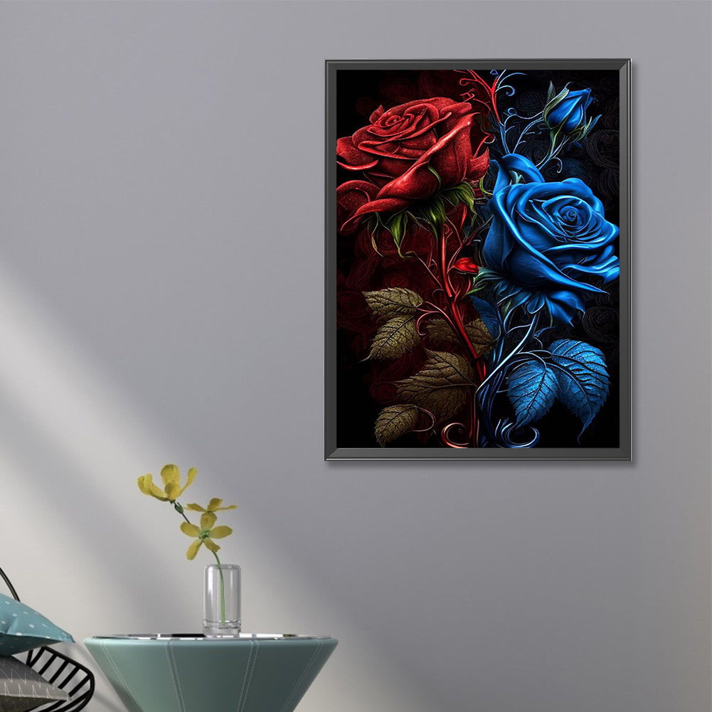 Red And Blue Roses - Full Round Drill Diamond Painting 40*60CM