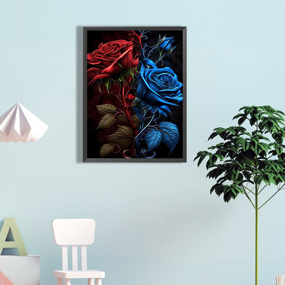 Red And Blue Roses - Full Round Drill Diamond Painting 40*60CM