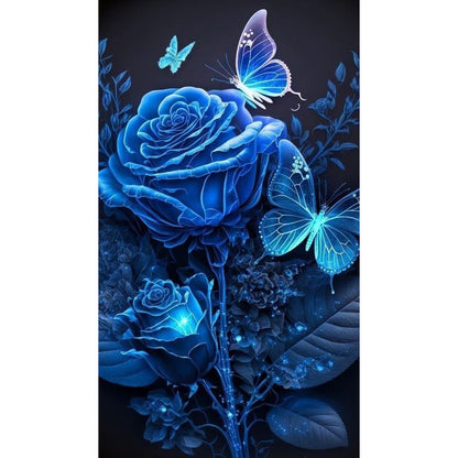 Ice Blue Butterfly Rose - Full Round Drill Diamond Painting 40*70CM