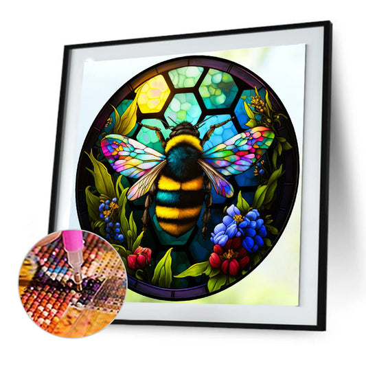 Round Plate Glass Bee - Full Round Drill Diamond Painting 30*30CM
