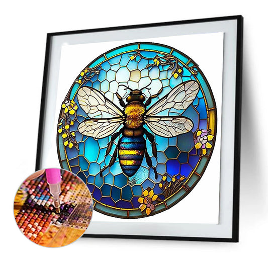 Round Plate Glass Bee - Full Round Drill Diamond Painting 30*30CM