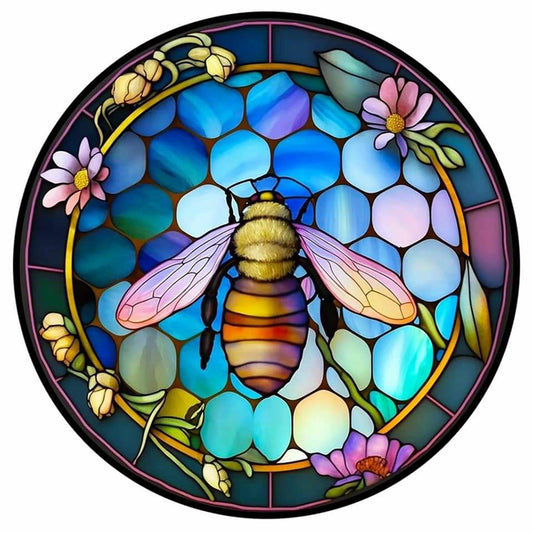 Round Plate Glass Bee - Full Round Drill Diamond Painting 30*30CM