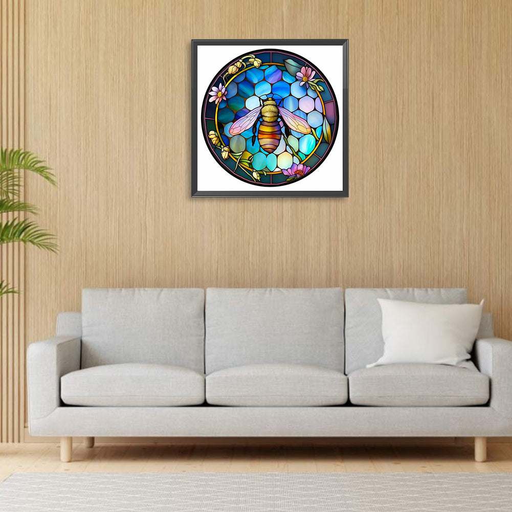 Round Plate Glass Bee - Full Round Drill Diamond Painting 30*30CM