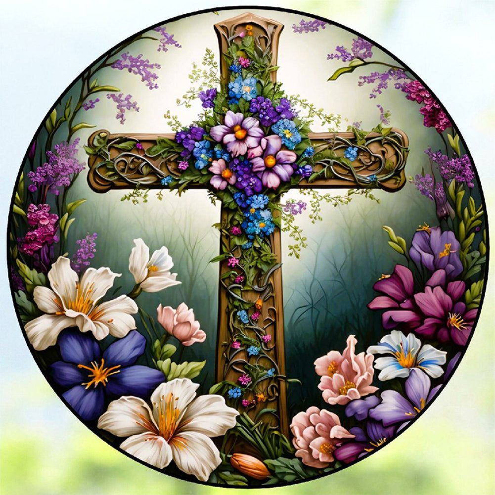 Round Plate Glass Cross - Full Round Drill Diamond Painting 30*30CM