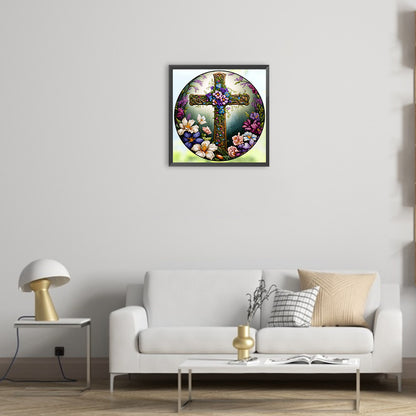 Round Plate Glass Cross - Full Round Drill Diamond Painting 30*30CM