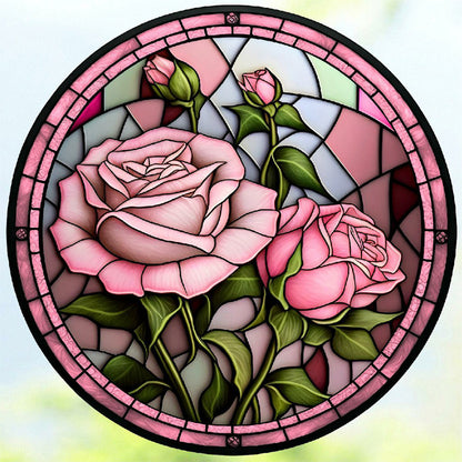 Round Card Glass Powder Rose - Full Round Drill Diamond Painting 30*30CM