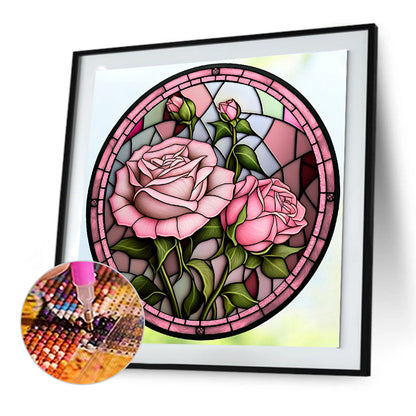 Round Card Glass Powder Rose - Full Round Drill Diamond Painting 30*30CM