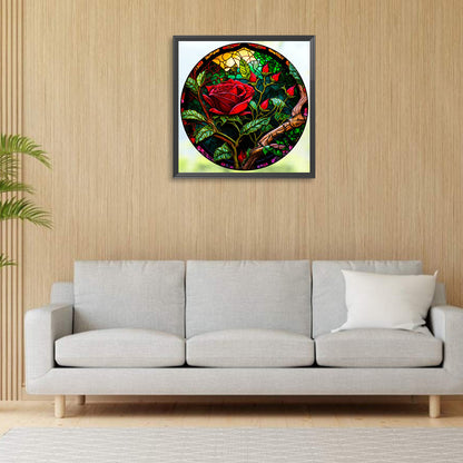 Round Plate Glass Red Rose - Full Round Drill Diamond Painting 30*30CM