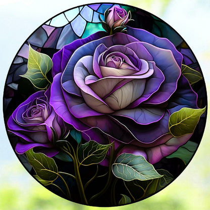 Round Plate Glass Purple Rose - Full Round Drill Diamond Painting 30*30CM