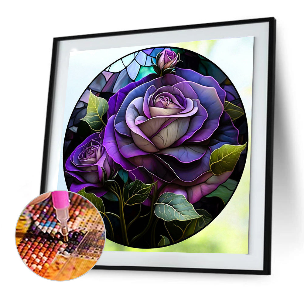 Round Plate Glass Purple Rose - Full Round Drill Diamond Painting 30*30CM