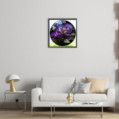 Round Plate Glass Purple Rose - Full Round Drill Diamond Painting 30*30CM