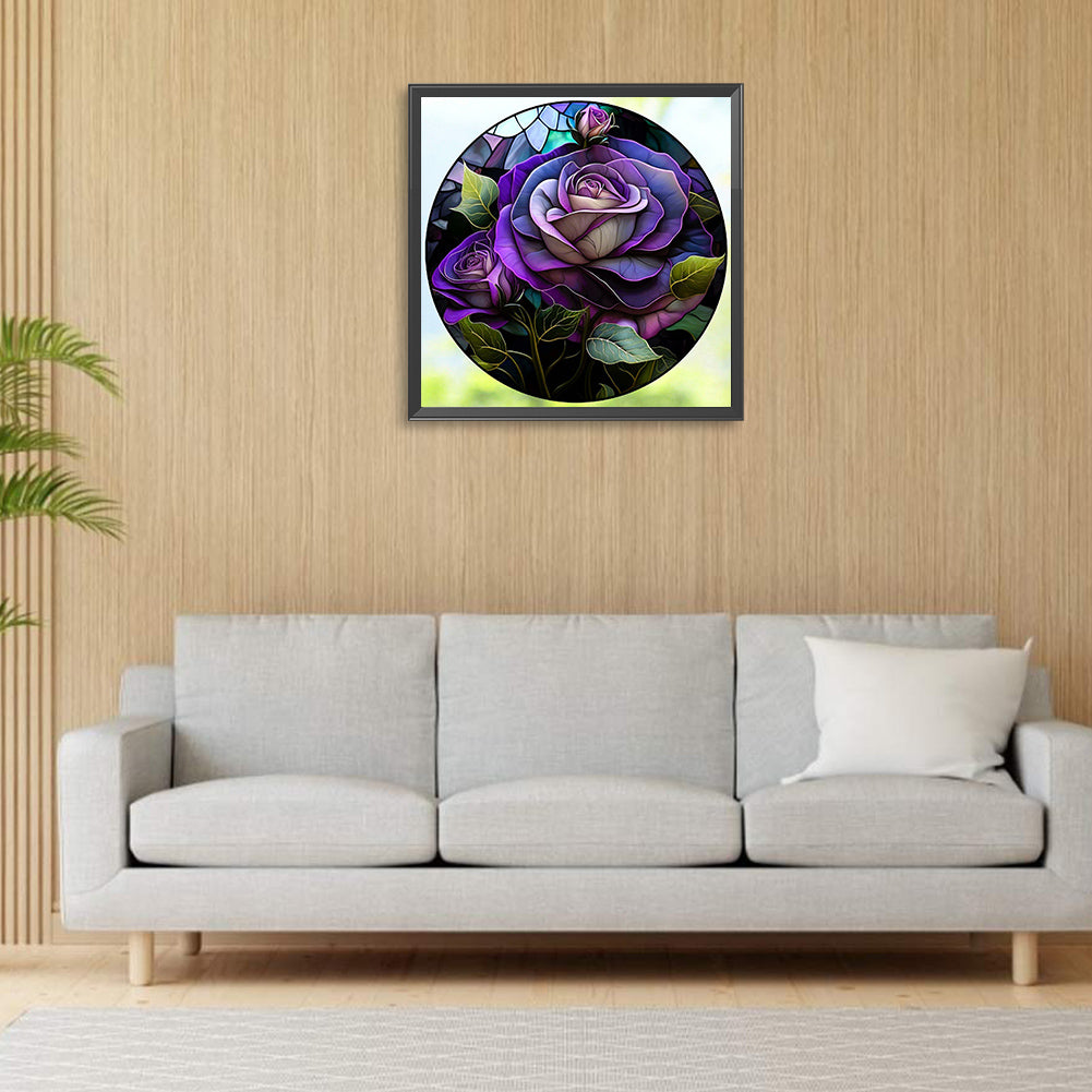 Round Plate Glass Purple Rose - Full Round Drill Diamond Painting 30*30CM