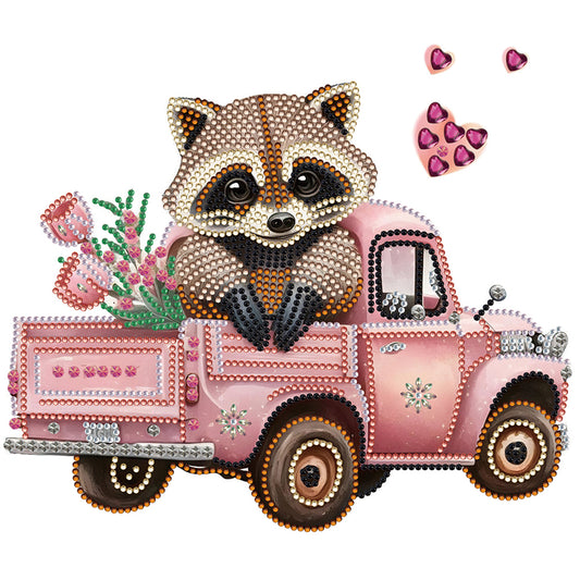 Raccoon And Car - Special Shaped Drill Diamond Painting 30*30CM