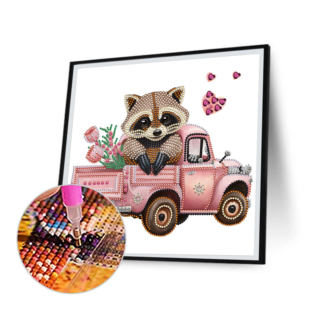 Raccoon And Car - Special Shaped Drill Diamond Painting 30*30CM