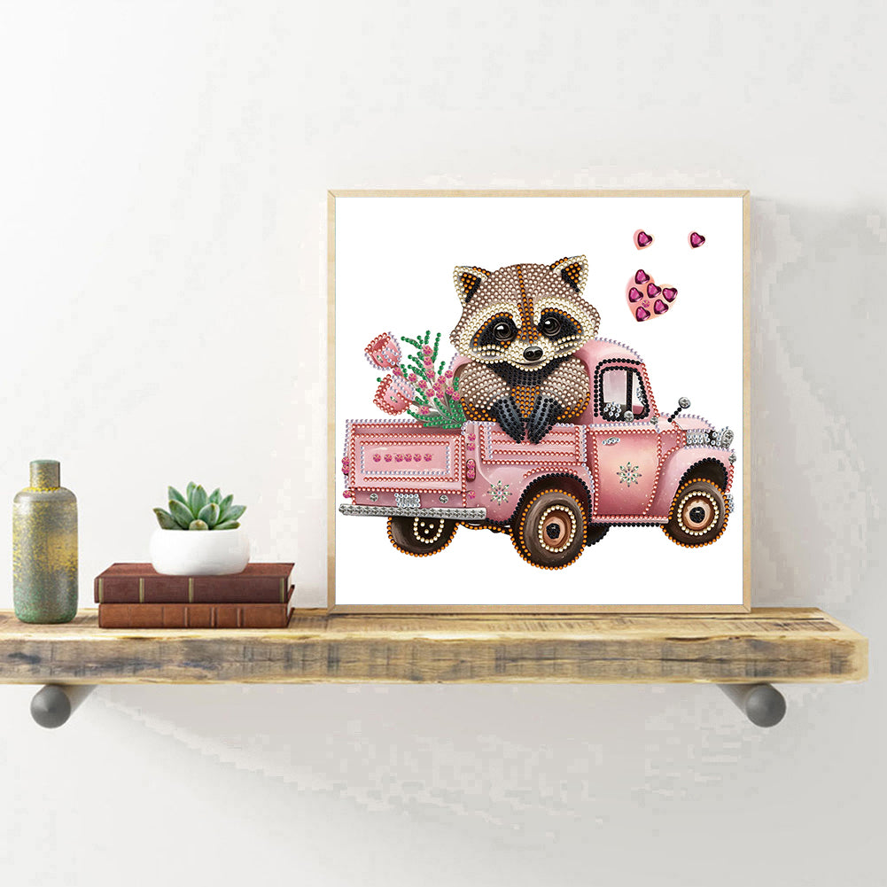Raccoon And Car - Special Shaped Drill Diamond Painting 30*30CM