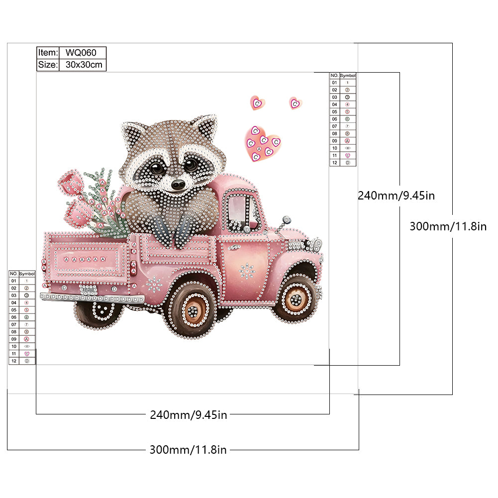 Raccoon And Car - Special Shaped Drill Diamond Painting 30*30CM
