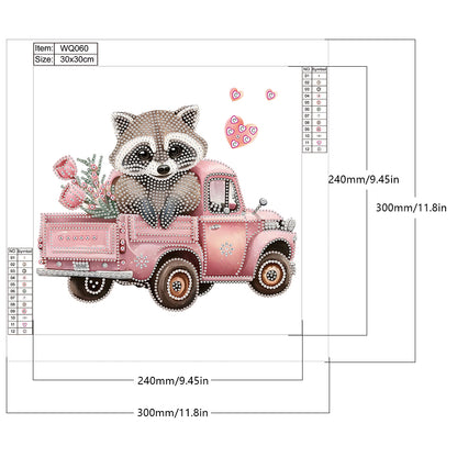 Raccoon And Car - Special Shaped Drill Diamond Painting 30*30CM