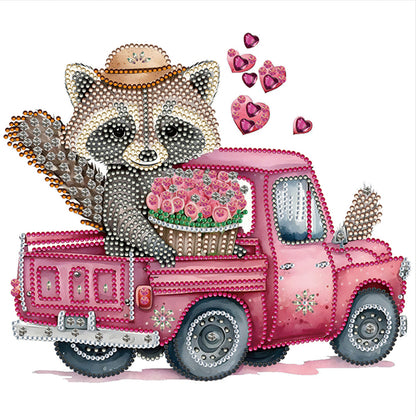 Raccoon And Flower - Special Shaped Drill Diamond Painting 30*30CM