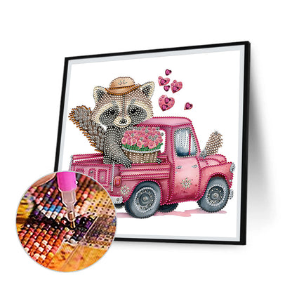 Raccoon And Flower - Special Shaped Drill Diamond Painting 30*30CM