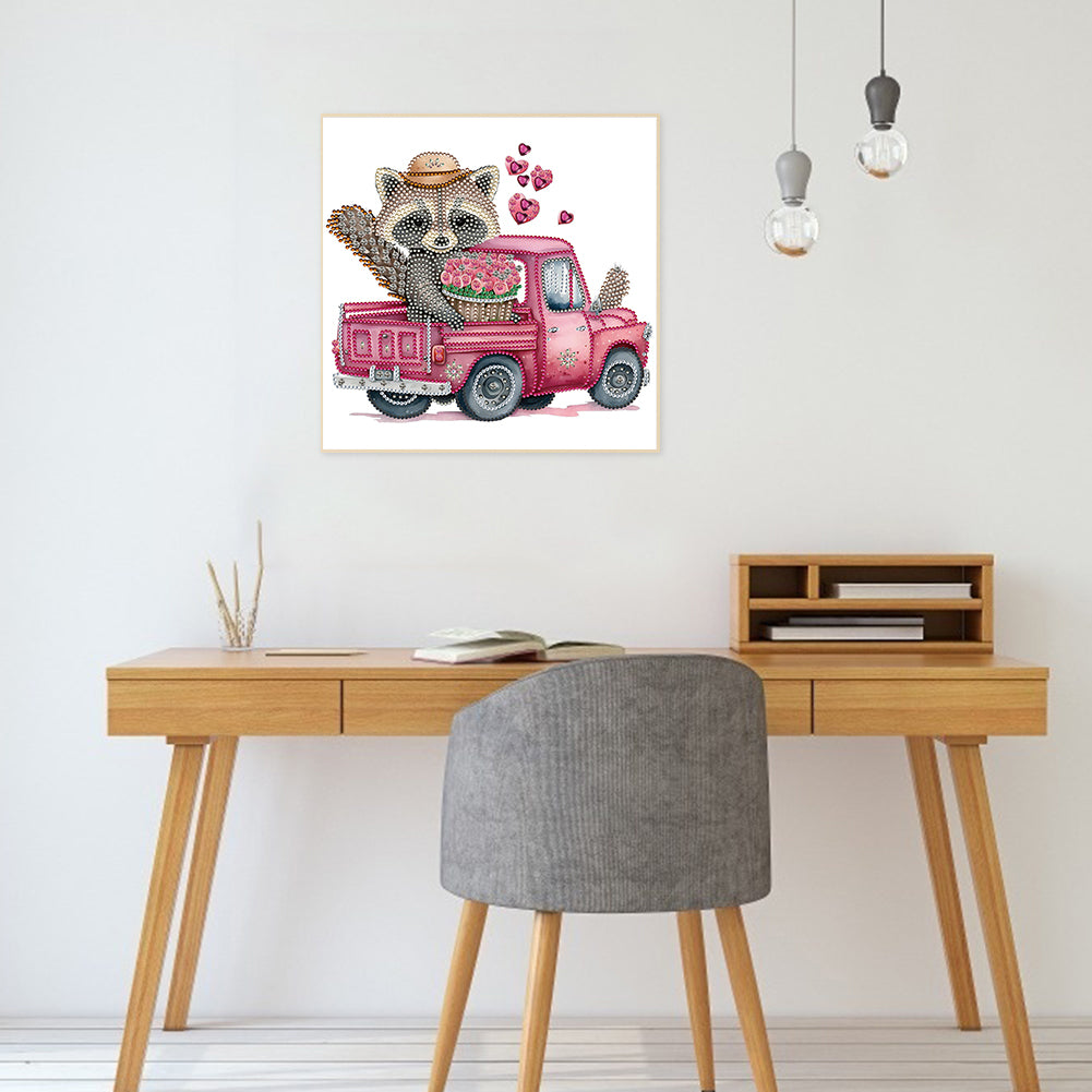 Raccoon And Flower - Special Shaped Drill Diamond Painting 30*30CM