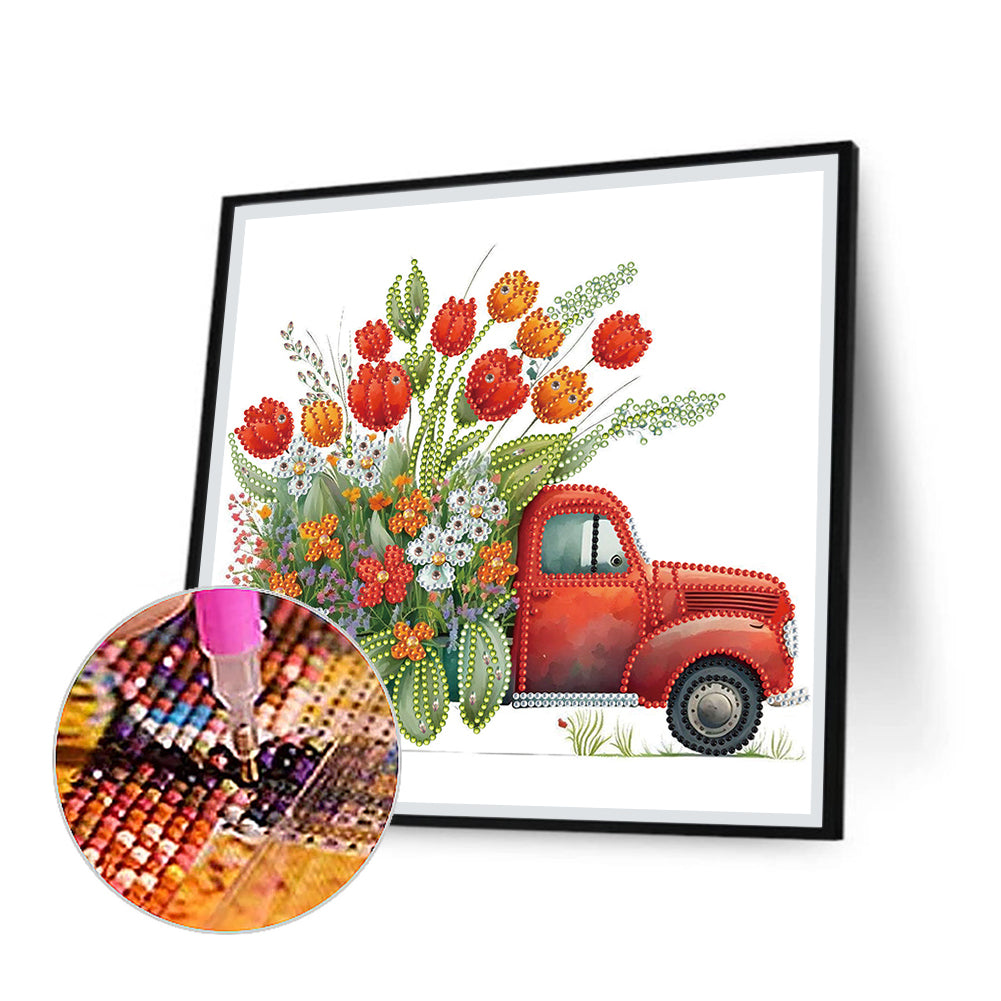 Flowers And Cars - Special Shaped Drill Diamond Painting 30*30CM