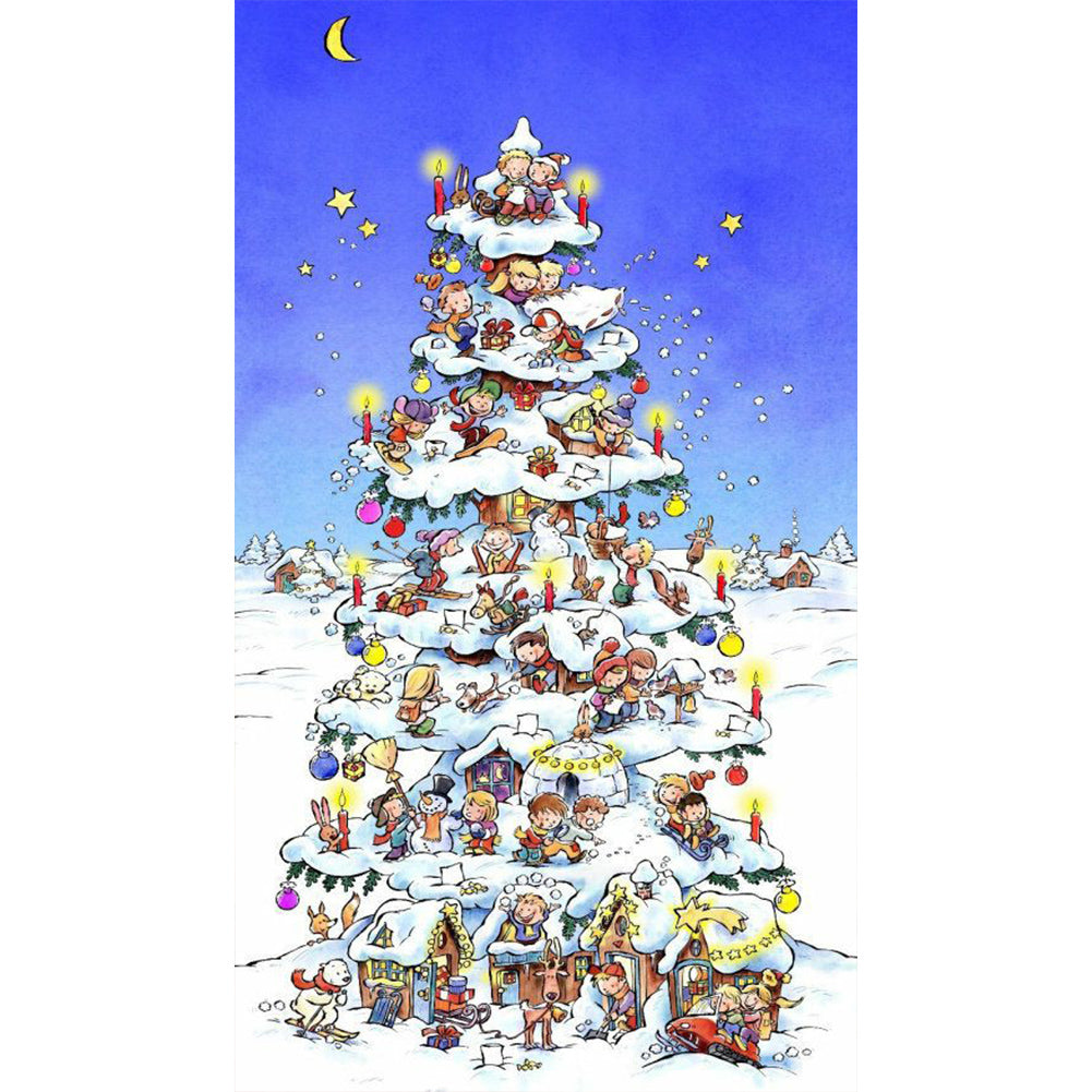 Christmas Snow Tree Scene - Full Round Drill Diamond Painting 40*70CM