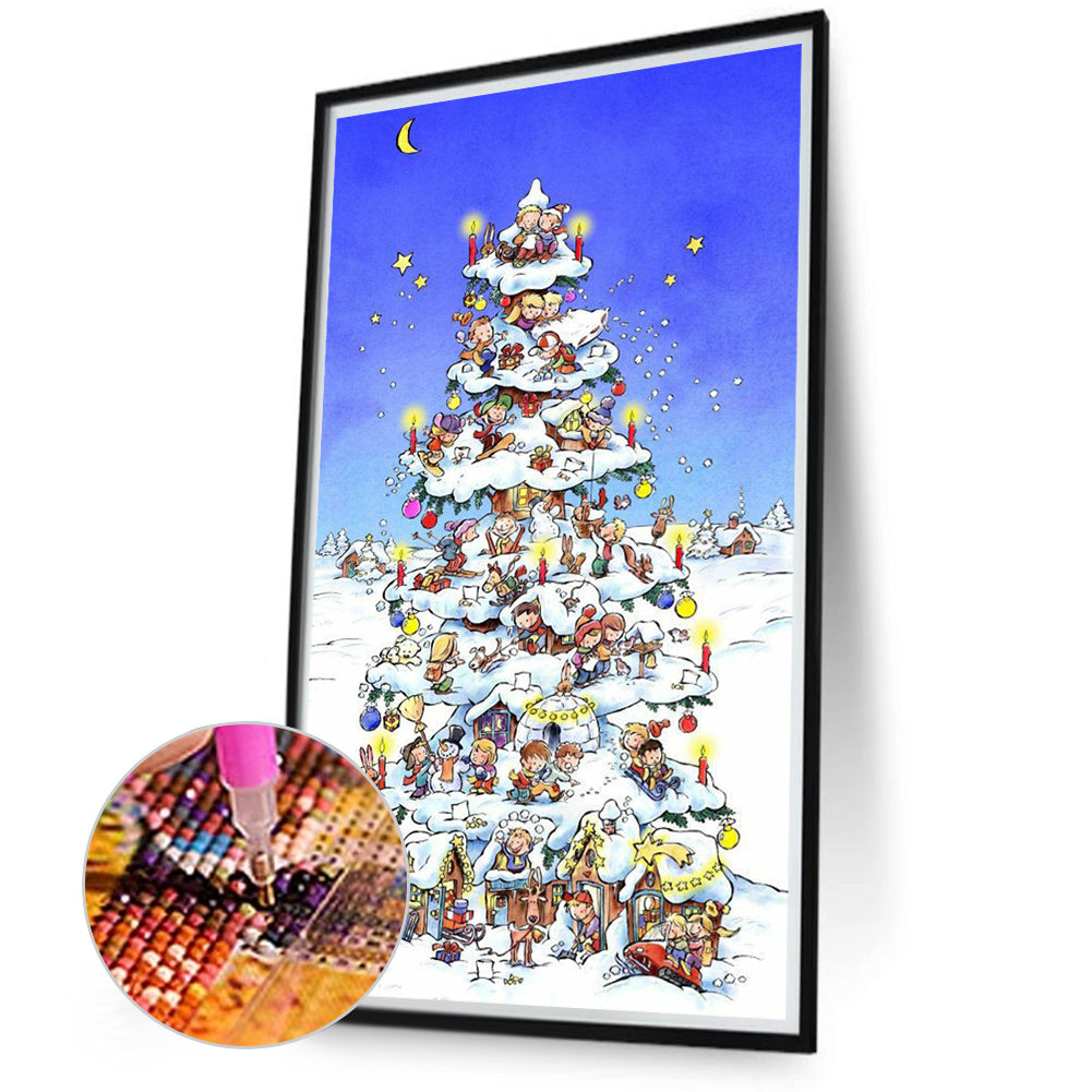 Christmas Snow Tree Scene - Full Round Drill Diamond Painting 40*70CM