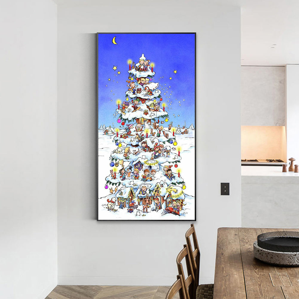 Christmas Snow Tree Scene - Full Round Drill Diamond Painting 40*70CM