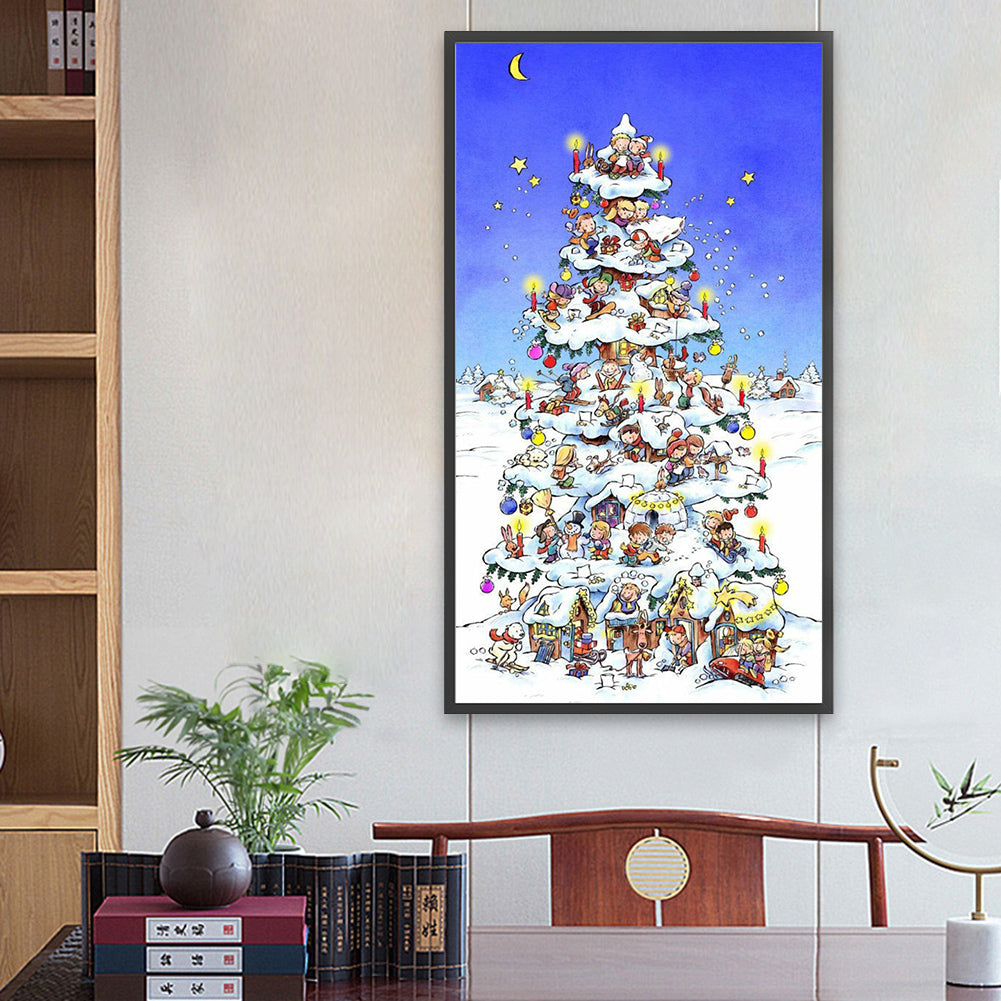 Christmas Snow Tree Scene - Full Round Drill Diamond Painting 40*70CM