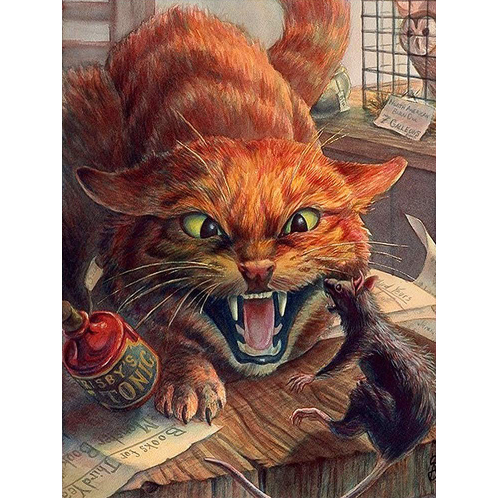 Angry Cat - Full Round Drill Diamond Painting 30*40CM