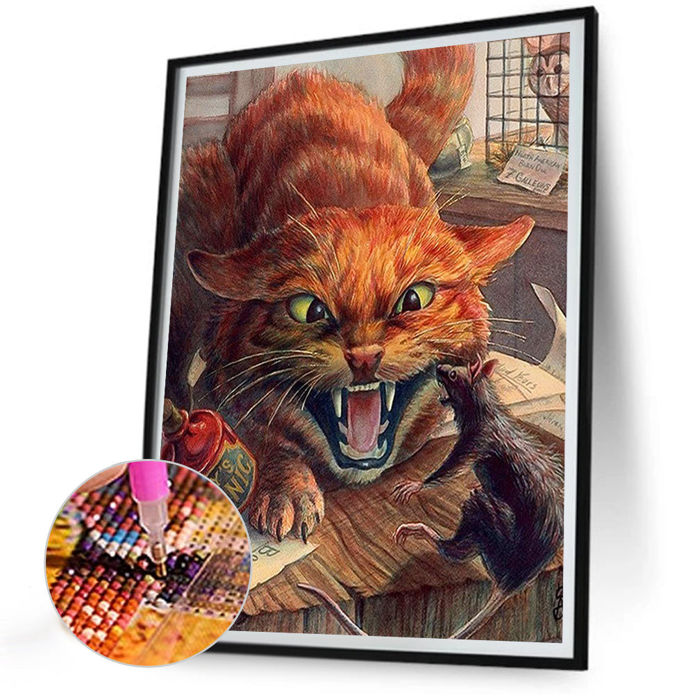 Angry Cat - Full Round Drill Diamond Painting 30*40CM