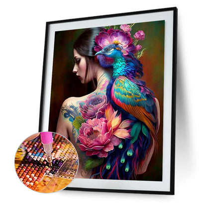 Peacock Girl - Full Round Drill Diamond Painting 40*50CM