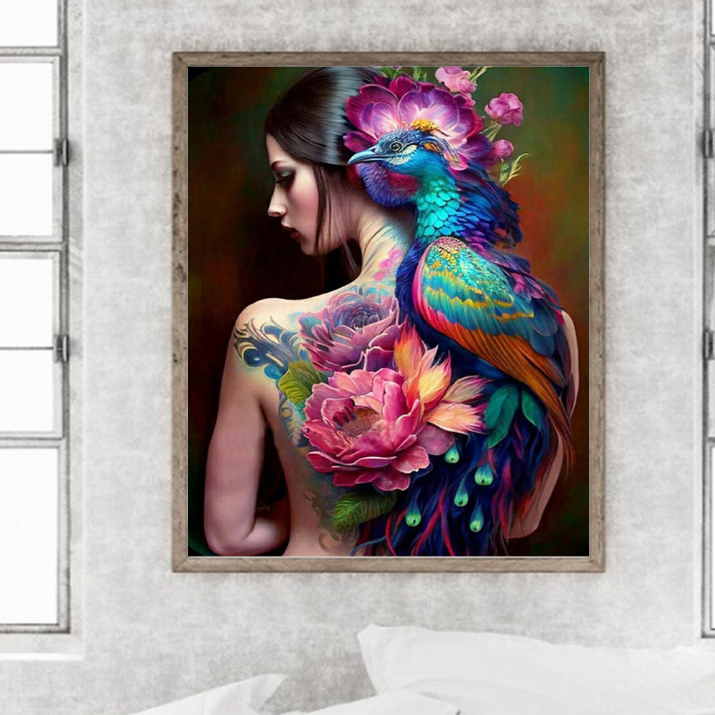 Peacock Girl - Full Round Drill Diamond Painting 40*50CM