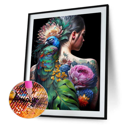 Peacock Girl - Full Round Drill Diamond Painting 40*50CM