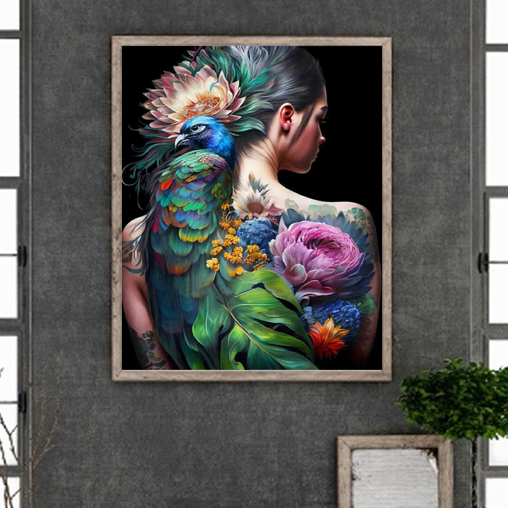 Peacock Girl - Full Round Drill Diamond Painting 40*50CM