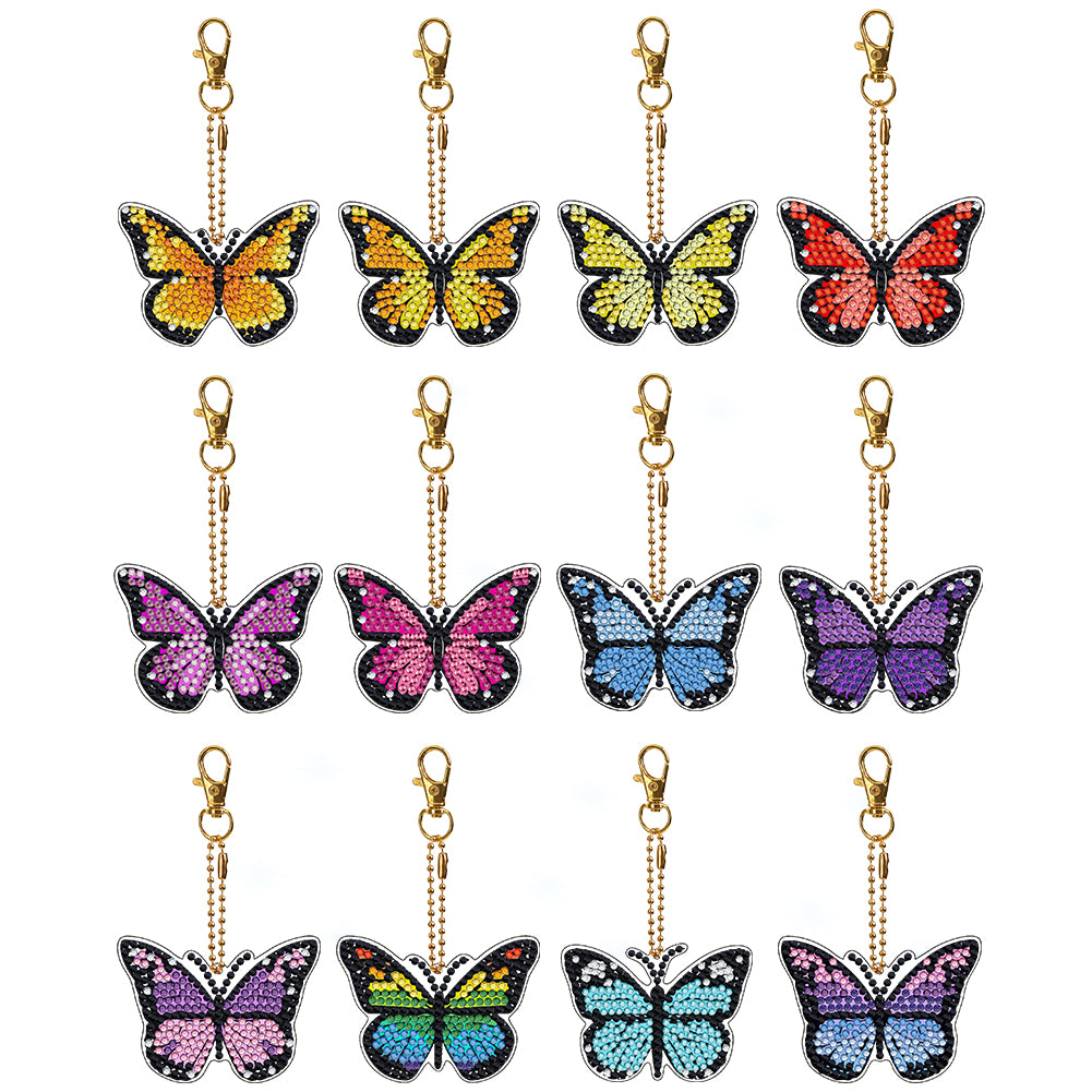 12pcs Diamond Art Key Rings Hanging Ornaments 5D DIY Butterfly Bag Pandant Gifts