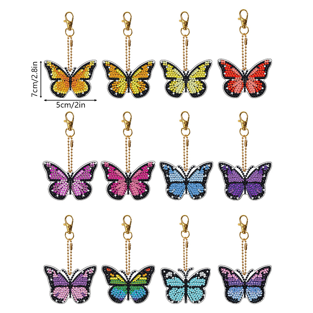 12pcs Diamond Art Key Rings Hanging Ornaments 5D DIY Butterfly Bag Pandant Gifts